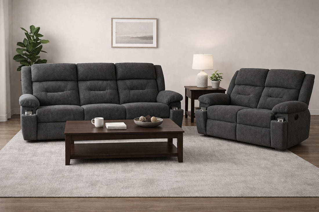3+2 Montana grey fabric recliner sofa