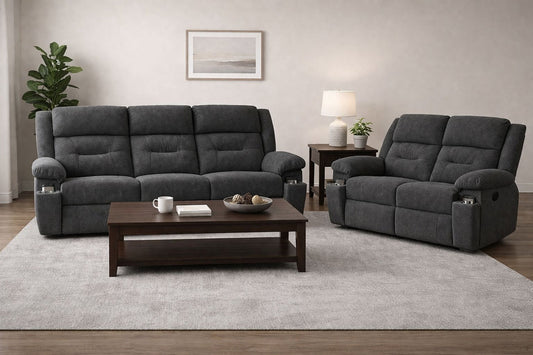 3+2 Montana grey fabric recliner sofa